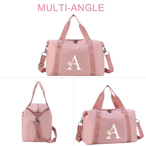 Small Gym Bag for Women,Initial Travel Duffel Bag Sports Gym Bag Personalized Weekender Overnight Bag Carry On Tote Bags for Women-Pink(Letter L)4