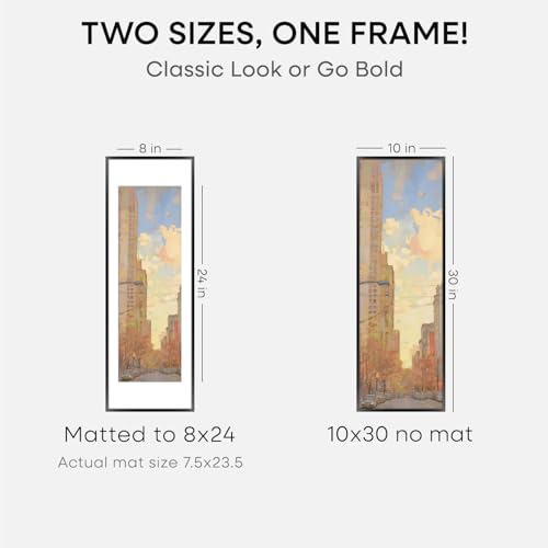 Image of Homeforia 10x30 Picture Frame Black, High End Metal 10x30 Poster Frames with Mat 8x24 for Photo, 10 x 30 Black Frame Matted to 8 by 24 Print, 30x10 Panoramic Frames, Tempered Glass, Wall Kit, Set of 2