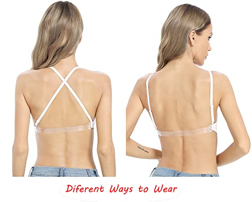 Image of OBICUM Backless Clear Back Bra Convertible Wireless Dance Bra Unpadded Adjustable Straps Low Back