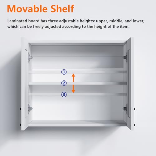 Image of White Laundry Room Cabinets and Storage with 2 Doors and Utility Adjustable Shelf,Gabinetes Para Cocina Cupboard Kitchen Organizers and Storage Pantry Wall Mounted 12.4 inchD x 23.6 inchW x 19.7 inchH