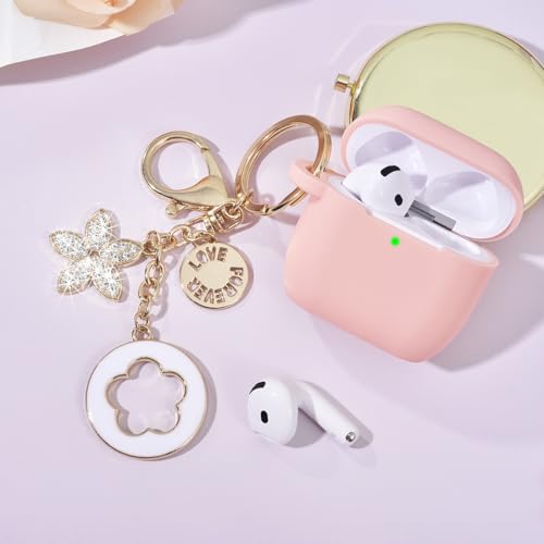 Image of Case Compatible for Apple Airpods 4 - VISOOM Airpods 4 Cases 2024 Cover Women Cute Silicone iPods 4 Earbuds Wireless Accessories Charging Cases Girl Bling Keychain for Airpod iPods 4th Generation