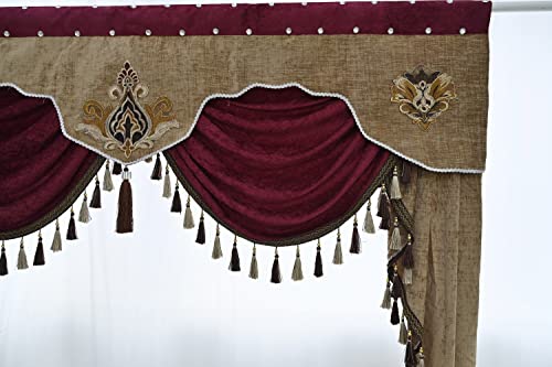 Newwpkira European Waterfall Valances For Windows Swag Waterfall Valance With Tassel European Chenille Curtain Valance For Living Room 1 Panel #TOP4