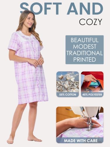Image of Casual Nights Women's Snap - Front House Dress Short Sleeve Woven Housecoat Duster Lounger Robe with Pockets