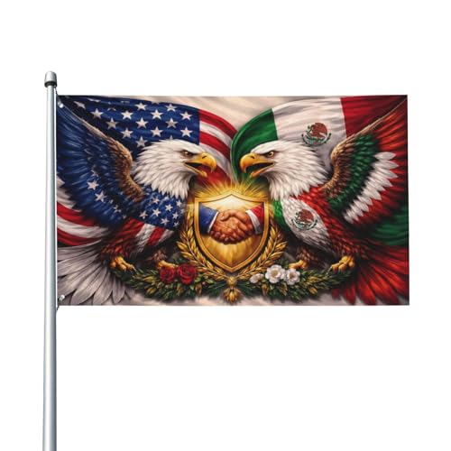 XHZAKFS Mexico US Bald Eagle Flags For Outside 3x5 Ft Mexican American Banner Outdoor Yard Decoration
