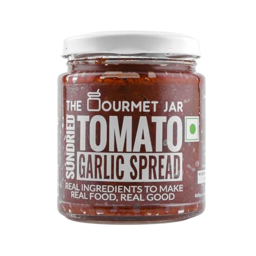 The Gourmet Jar Sundried Tomato Garlic Spread 190g| 100% Natural, No Preservatives, No Artificial Colors, No Artificial Flavouring agents | Vegan| Keto-friendly| Spicy Dip (Naga Chillies)| Healthy Snacking| Sandwiches, Bread, Pizza | Pack of 1