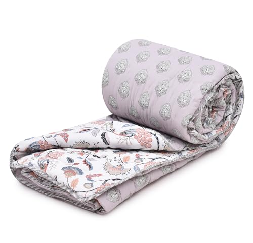 Image of RRC Jaipuri Beautiful Floral Print in White and Green Jaipuri Rajai /Razai /Quilt Double /King Bed Quilt /Comforter /Ac Quilt /Ac Comforter, Cotton, Lightweight Pack of 1, 200 GSM
