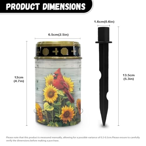 Image of Poceacles Cardinal Sunflower Wood Grain Solar Lights Outdoor Solar Powered Outdoor Cemetery Stake Candle Grave Solar Lamp Landscape Lighting Waterproof Grave Flameless Candle, Pack of 4