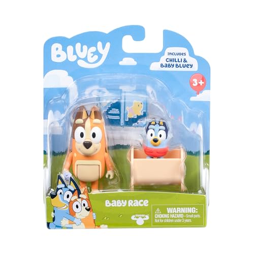 BLUEY Figure 2-Pack Baby Race | 2 Figure Pack with Chilli and Baby with Cradle Accessory