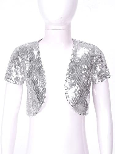 CHICTRY Girls Sequin Bolero Shrug Short Sleeve Open Front Cropped Blazer Cardigan Jacket Dress Coat3