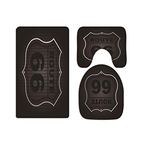 A.Monamour Badezimmer Badematte 3 Teilig Set Usa Route 66 Schwarzer Hintergrund Flanell WC Toilette...