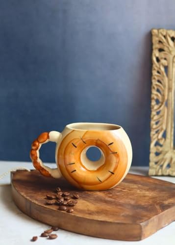 Image of Donut Shaped Ceramic Coffee Mug | Cute Doughnut Design Cup with Handle | Aesthetic Tea & Coffee Mug for Home, Office, Gift for Friends, Couples & Birthday