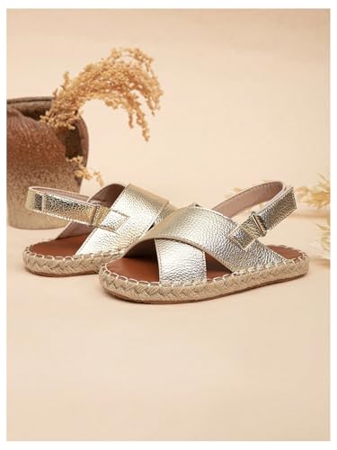 GORGLITTER Girl's Metallic Sandals Criss Cross Open Toe Ankle Strap Flats Dress Shoes3
