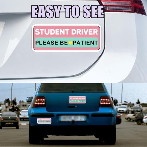 Image of 3 Pcs Student Driver Car Magnet, Teen Driver for Car | 10 inchx4 inch Please Be Patient Student Driver Magnet Pink Reflective & Waterproof Weather-Resistant