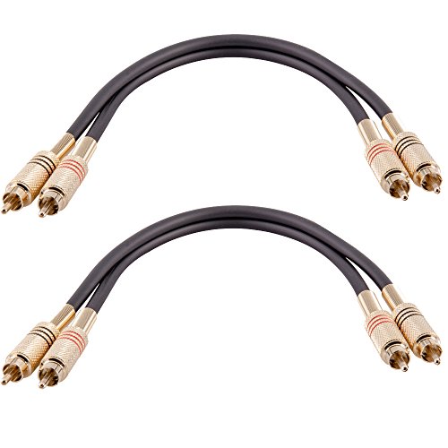 Seismic Audio - SAPRCA1-2 Pack of Premium 1 Foot Dual RCA Male to Dual RCA Male Audio Patch Cables - Black and Black - 2-RCA to 2-RCA Audio Cord