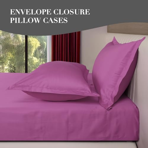 Image of LANE LINEN 400TC Super King Size Bedsheet with 2 Pillow Cases | 100% Cotton 3 Pc Bedding Set (2.74 M x 2.74 M) | Breathable & Wrinkle-Free | Sustainable & Eco Friendly Bedding Set (Violet)