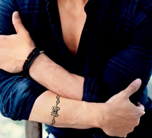 Temporary Tattoo Stickers for Men, Women, Boys & Girls Waterproof Tattoo Stickers Flowers Butterfly Stars angle wolf Armband words 3D Realistic Tattoo Stickers Size 19X09 cm M-075