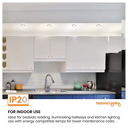 National Lighting Recessed Lighting - Mains Powered LED Spot Lights Downlights for Ceiling - IP20 Rated GU10 Fitting for Halogen or LED - Satin Nickel Finish, Adjustable Tilt Version – Pack of 4