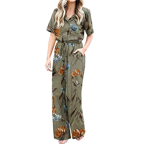 Mujer Casual Mono Pantalones Largos Manga Corta Mameluco Elegante Vestido de Ceremonia Cóctel Fiesta Holgados Pantalones Sueltos de Gran Tamaño para Verano 2023 Nuevo Mono