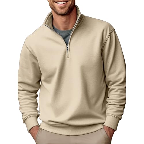 Mens Sweatshirts 1/4 Zipper Stand Collar Long Sleeve Pullover Tops Fall Winter Solid Casual Athletic Sweater Tops