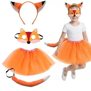 MLPKOI 4 Stück Kostüm Fuchs für Kinder, Fuchsohren und Schwanz Set mit Fuchs Stirnband Fuchsschwanz Maske Tutu Rock Tierkostüm Set für Cosplay Zubehör Halloween Karneval Kostüm