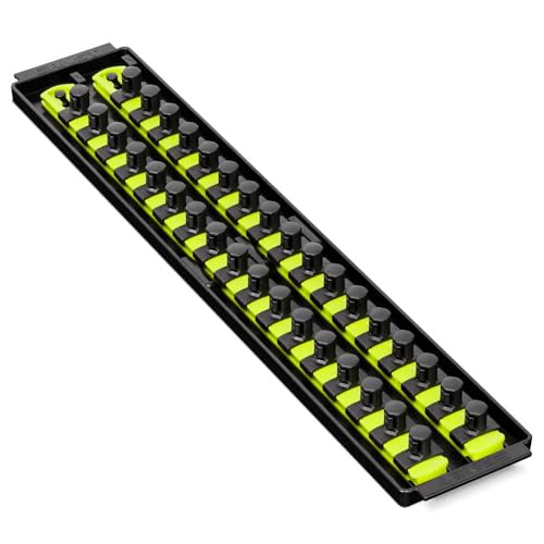 Image of Ernst Manufacturing 8463HV Socket Boss, Premium 2-Rail, 1 /2-Inch-Drive Socket Organizer, 18-Inch, High-Visibility