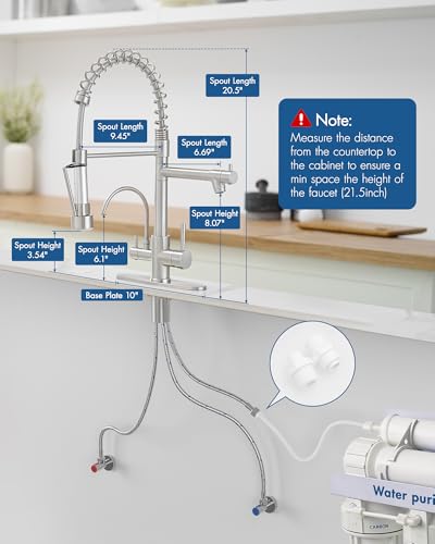 Image of AIMADI 3 in 1 Kitchen Faucet with Water Filler,Brushed Nickel | Single Handle Kitchen Sink Faucet with Pull Down Sprayer Separate Drinking Water Faucet 1 or 3 Hole