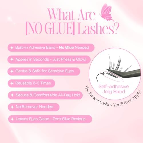 Ninetynine Dreams No Glue Roseveil Self Adhesive Lashes – Premapped Wispy False Eyelashes, 9–13mm CC Curl, Flared Textured Lashes, Lightweight Synthetic Lashes with Thin Self-Adhesive Band & Tweezers - 3