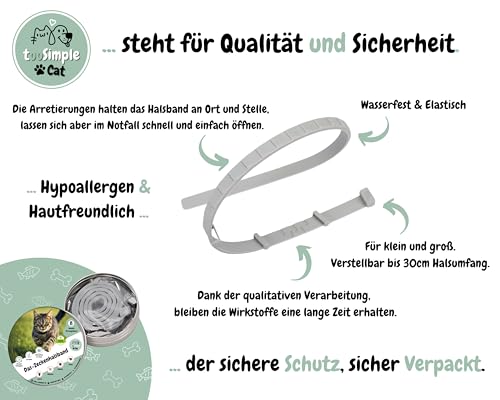 tooSimple Das Zeckenhalsband für Katzen 100% Pflanzliches Premium Öl Wirkungsvoller Schutz gegen Zecken Flöhe Mücken Läuse Ungeziefer - 8 Monate Wirkungsdauer