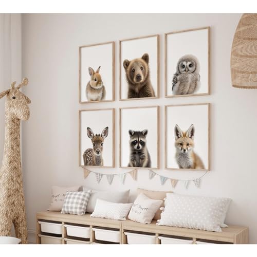 Nursery Animal Wall Art Pictures Baby Safari Canvas Wall Decor Jungle Woodland Wall Art Cute Animal Prints Paintings Nursery Kids Posters for Boys Girls Room Bedroom 12x16 Inch Unframed Set of 64