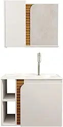 Gabinete Banheiro Lotus com 2 portas Espelheira e Cuba Branco/ripa 3d