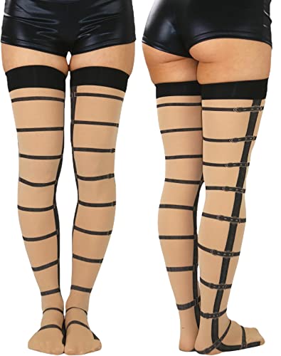 Image of ToBeInStyle Women's Vibrant Horizontal Wide Striped Thigh High Stockings