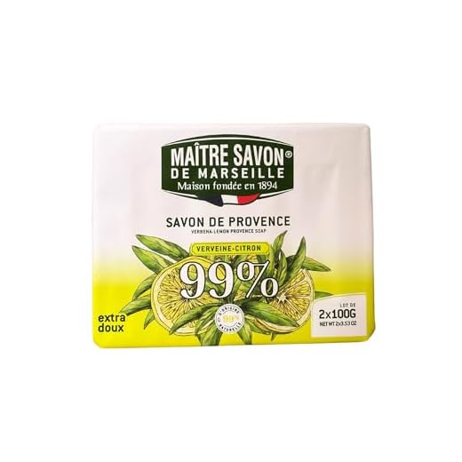 Maître Savon de Marseille - Jabón de Provenza Verbena-Limón – Extra Suave – 2x100g – 99% Ingredientes Naturales – Manos & Cuerpo