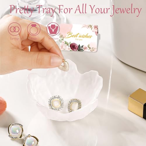 Image of Gifts for Women Flower Jewelry Dish Ring Holder Jewellery Tray Vanity Organizer Room Decor Aesthetic Ring Holder Decorative Tray Trinket Dish Valentine's Engagement Birthday Gifts Stocking Stuffers