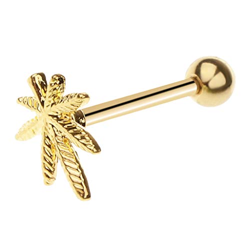 Preisvergleich Produktbild Edelstahlzungenlippenstäbe Ringe Barbell Piercing Ahornblatt 14G - Gold