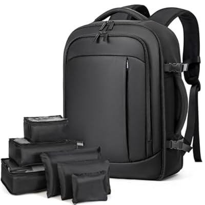 Lekespring Mochila de Viaje para Cabina de Avión 40x20x25 20L con Compartimento Húmedo y 6 Bolsas Organizadoras - Negocios y Escuela - Negro