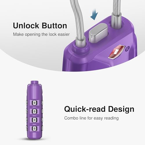 Image of Puroma TSA Approved Luggage Lock, 4 Digit Combination Travel Locks Resettable Code Lock with Zinc Alloy Body for Suitcase, Toolbox, Backpack, Bag, Gym Locker, Basic Purple Dark, secure