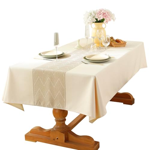 Linen Tablecloths for Rectangle Tables,About 8 FT Table Cloth Advanced Waterproofing Technology for Dinningroom,Farmhouse
