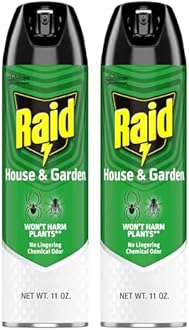 Raid House & Garden Bug Killer Aerosol Kills Bugs on Contact Won’t Harm Plants Indoor and Outdoor Use 11 Ounce (Pack of 2)