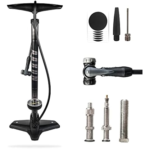 AARON Sport One Fahrrad Standpumpe mit Manometer für alle Ventile, Hochdruck Fahrradpumpe Rennrad, Luftpumpe, Pumpe mit Ball Aufsatz (Grau) Cover