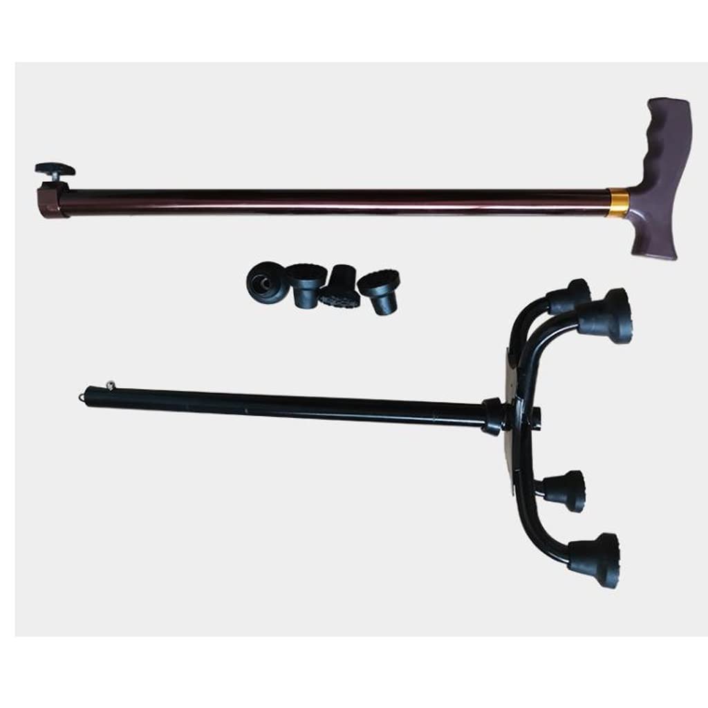 XMING Bastón Duradero for Ancianos con Almohadilla Antideslizante for pies de bastón de Cuatro Patas y bastón Multifuncional con bastón telescópico de Aluminio
