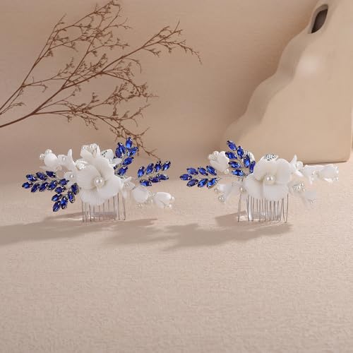 2 peines decorativos azules para boda miniatura 4