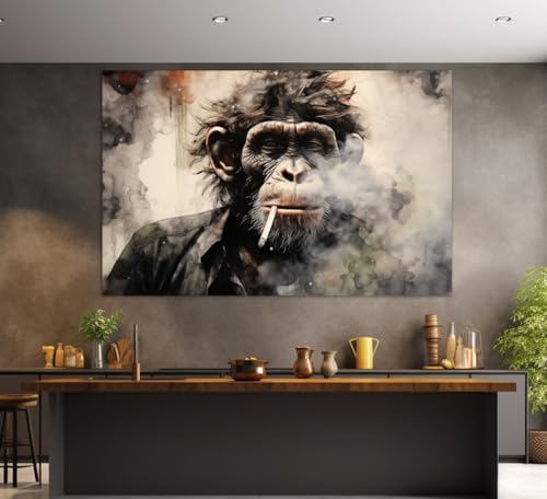 Peinture singe avec cigarette pour habiller un grand mur vide sans cadre