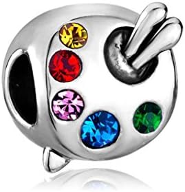 Back To School Silver Plated Color Palette Charm Multicolor Crystal Pigment Fits Bracelets