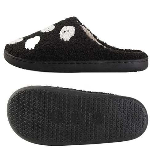 Image of Halloween Pumpkin Slippers for Womens Mens Plush Warm Spooky Lantern Pumpkin Slippers House Shoes