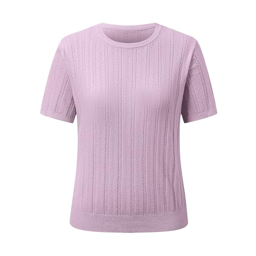 Image of SANGTREE Women's Cable Knit Half Sleeve Sweaters, Crew Neck Solid Color Knitted Summer Pullover Tops