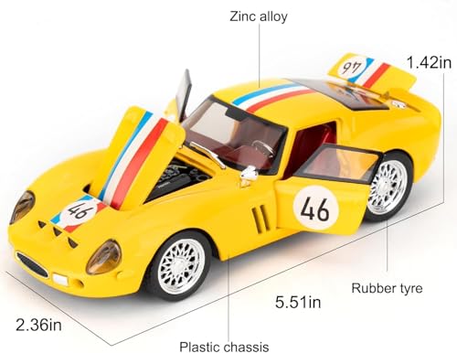 Image of 1 /32 Ferrari Race and Ferrari 250 GTO Model Luxury Car Toy Metal Pull Back Diecast Car with Openable Door and Sound Light, Gifts Toys for Kids【 Yellow 】