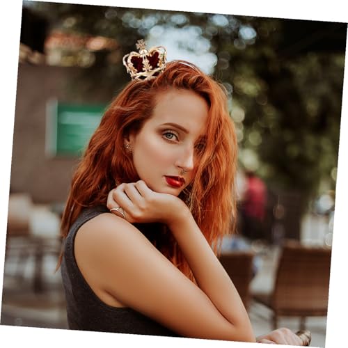 Tiara dorada tridimensional con pinza roja para tocado de novia 5