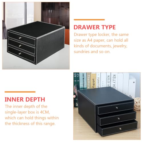 Boîte à dossiers de bureau en cuir PU noir à 3 couches - 6