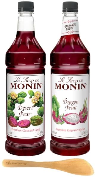 Monin - Jarabe gourmet premium, pera del desierto y fruta del dragón, 33.8 onzas (paquete de 2) - con agitador Make Your Day