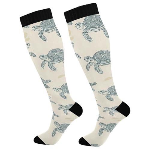 MFTJYO Sea Turtles Ocean Retro Women's Compression Socks for Women Men Knee High Socks Long Circulation for Athletic Running